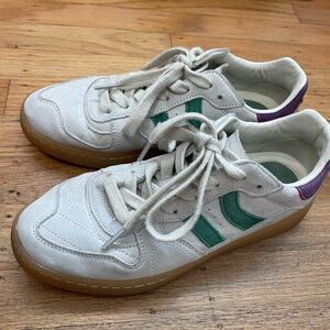 Coolway Goal Sneakers. Stone color with green stripes